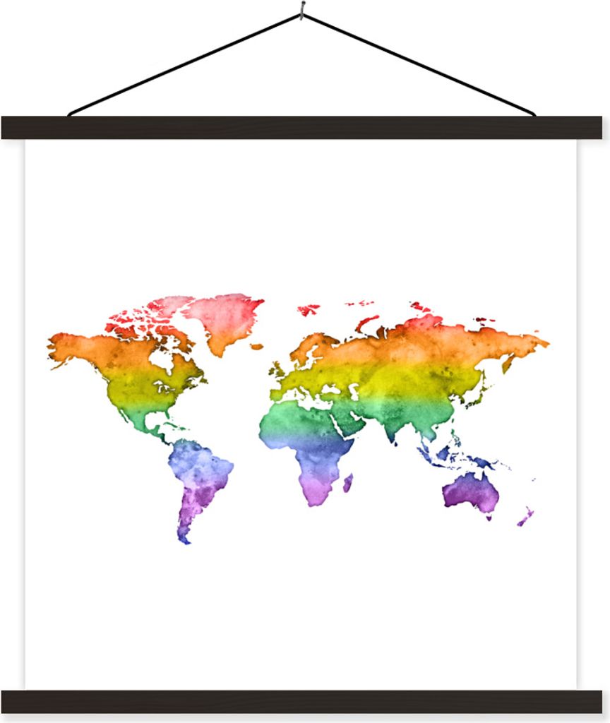 MuchoWow Textilposter Karte - Regenbogen - Aquarellfarbe 40x40 cm mit schwarzem Rahmen - Fotos