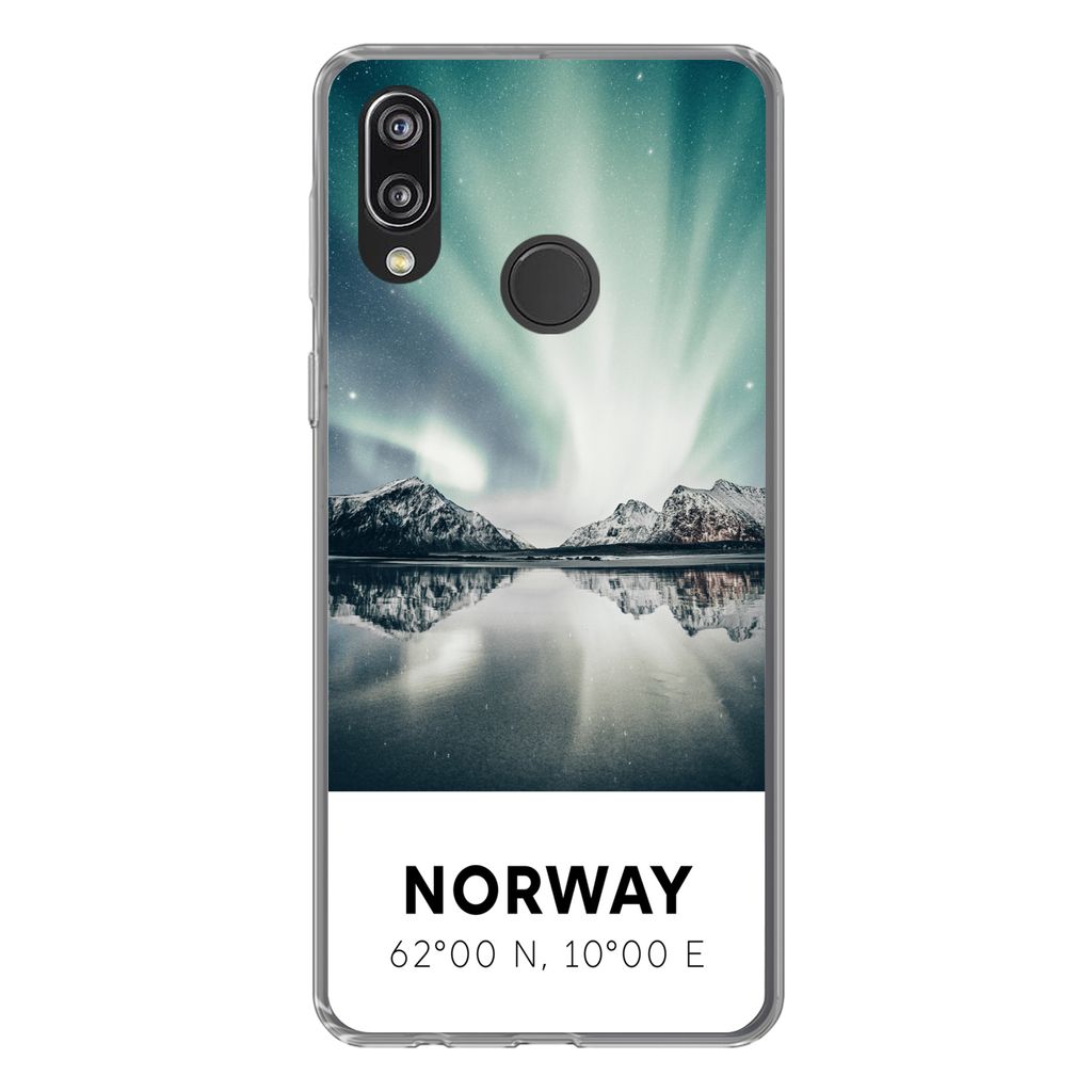 MuchoWow Handyhülle Schutzhülle Hülle für Huawei P20 Lite (2020) Norwegen - Nordlichter - See Silikon Softcase Handy Hülle - Kartenhalter
