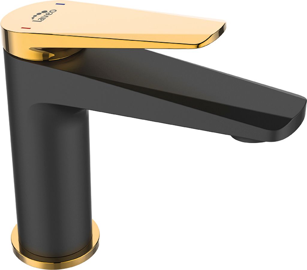 Freistehende Waschtischarmatur mit Klick-Klack-Verschluss, niedrig, Schwarz/Gold, Rubio