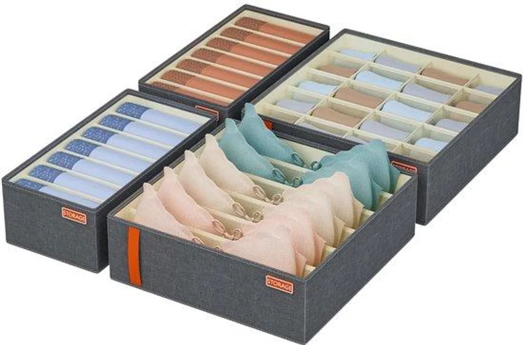 Rangement sous-vêtements et chaussettes en tissu gris pour armoire x4