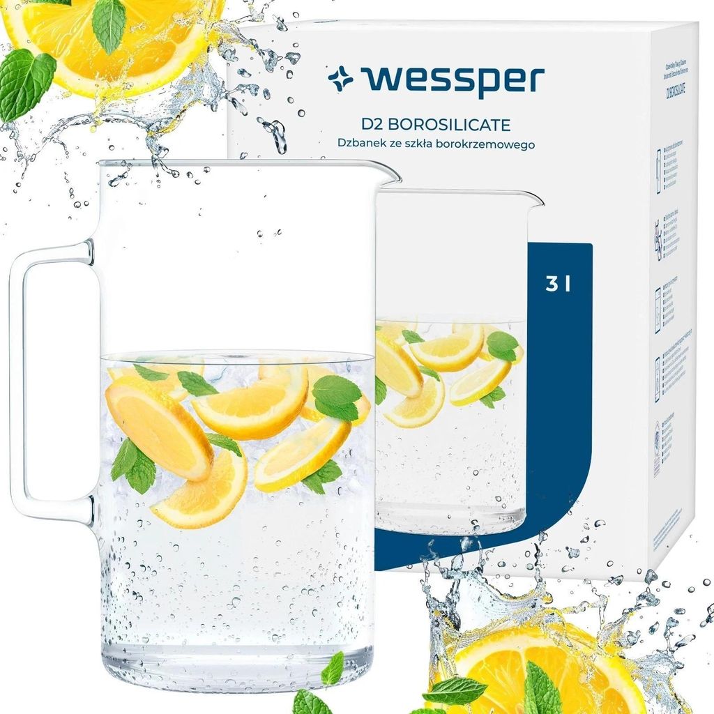 Wessper Glaskaraffe 3 L – hitzebeständiger Wasserkrug aus Produktbild 