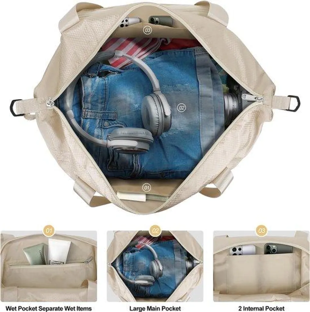 Sac de voyage beige femme compact pour éviter les frais de bagages