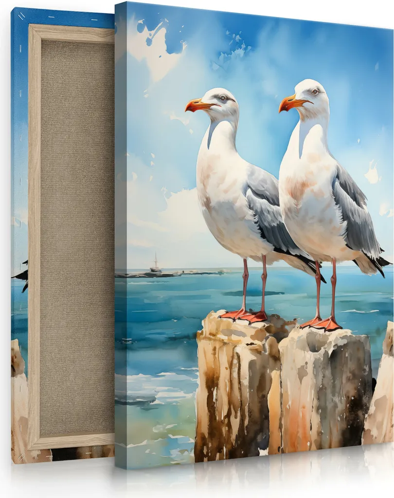 Stampa su Tela Muralo 70x100 cm Gabbiani Mare | Quadro Pronto all'Uso