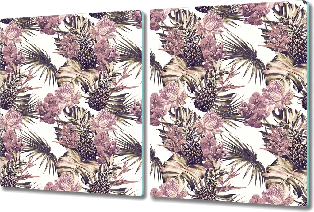 Glas-Herdabdeckplatte Glaskeramikkochfeld-Abdeckung Spritzschutz - 2x 40x52 cm - Tropisch Abstrakt
