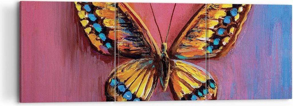 Bild auf Leinwand - Leinwandbild - 3 Teile - Schmetterling bunt gemalt - 120x40cm - Wand Bild - Wanddeko - Wandbilder - Leinwanddruck - Bilder - Wa...
