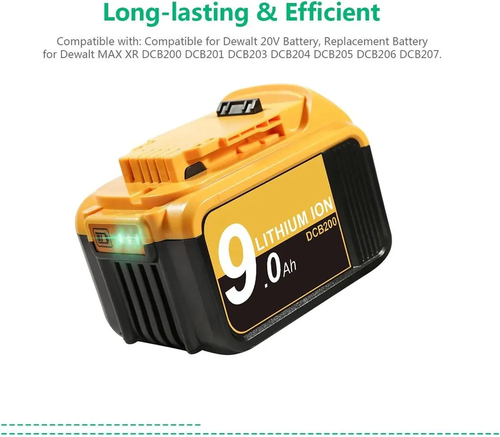 Batterie Lithium-Ion 18V 9Ah compatible DeWalt DCB200 pour outillage