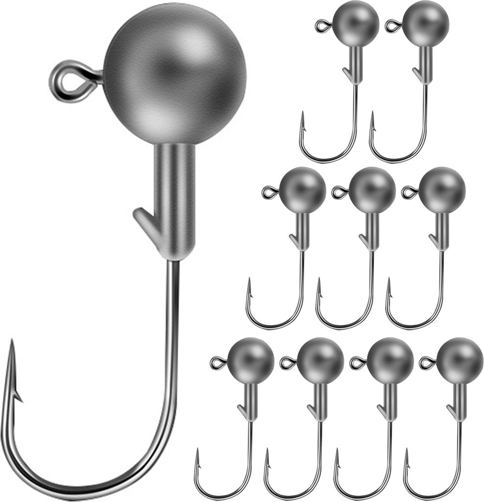 5/10 Stück 3,5/5/7/10/14/20G Runder Jigkopf-Angelhaken, robuster Metall-Angelhaken mit Widerhaken, unbemalt, für Süßwasser und Salzwasser, für...