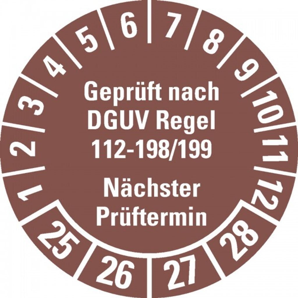 Dreifke Aufkleber I Prüfplakette nach DGUV 112-198/199 25-28, braun,...