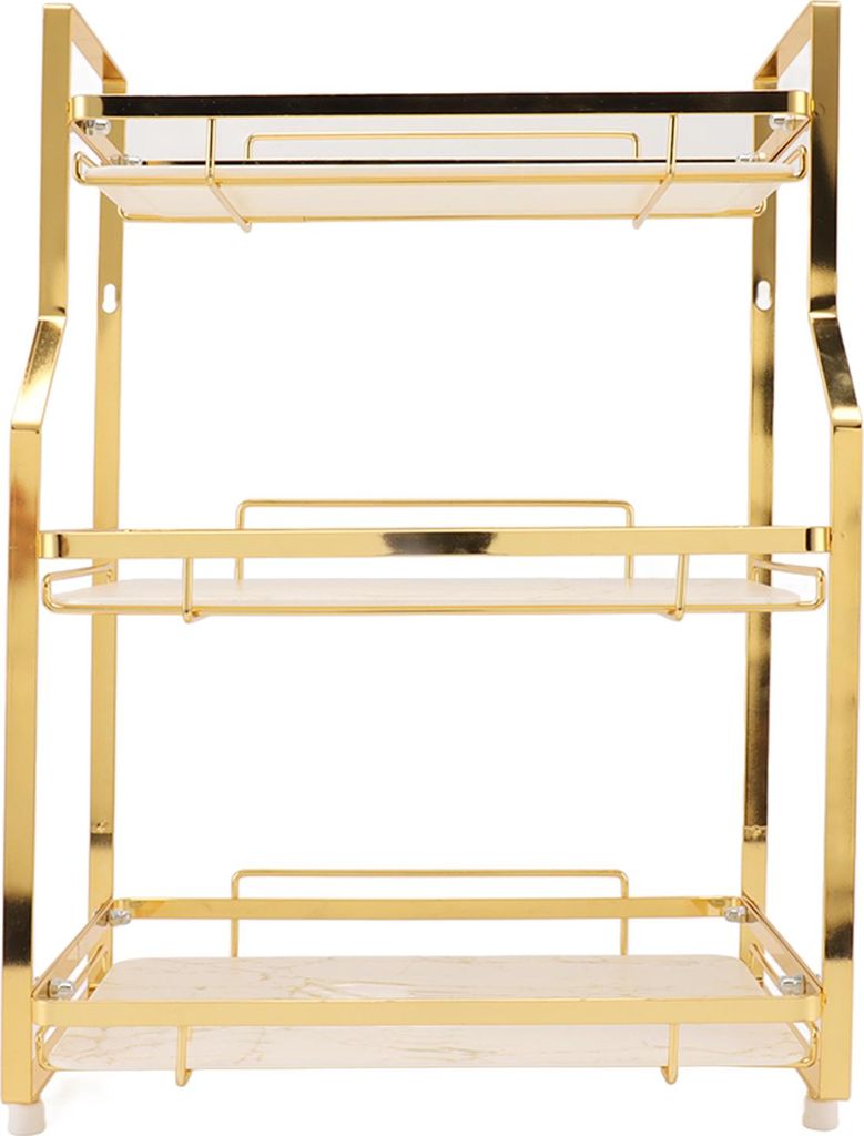 Wandregal, Eckorganizer, stehend, fš¹r Wohnzimmer, Schlafzimmer und Kš¹che, Wei? und Gold