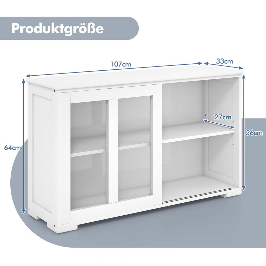 COSTWAY Kredens, szafka kuchenna z przesuwanymi szklanymi Zdjęcie produktu 3