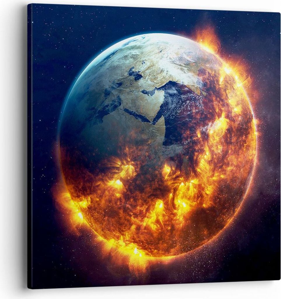 Bild auf Leinwand - Leinwandbild - Universum Erde Feuer Globus - 40x40cm - Wand Bild - Wanddeko - Leinwanddruck - Bilder - Kunstdruck - Wanddekorat...