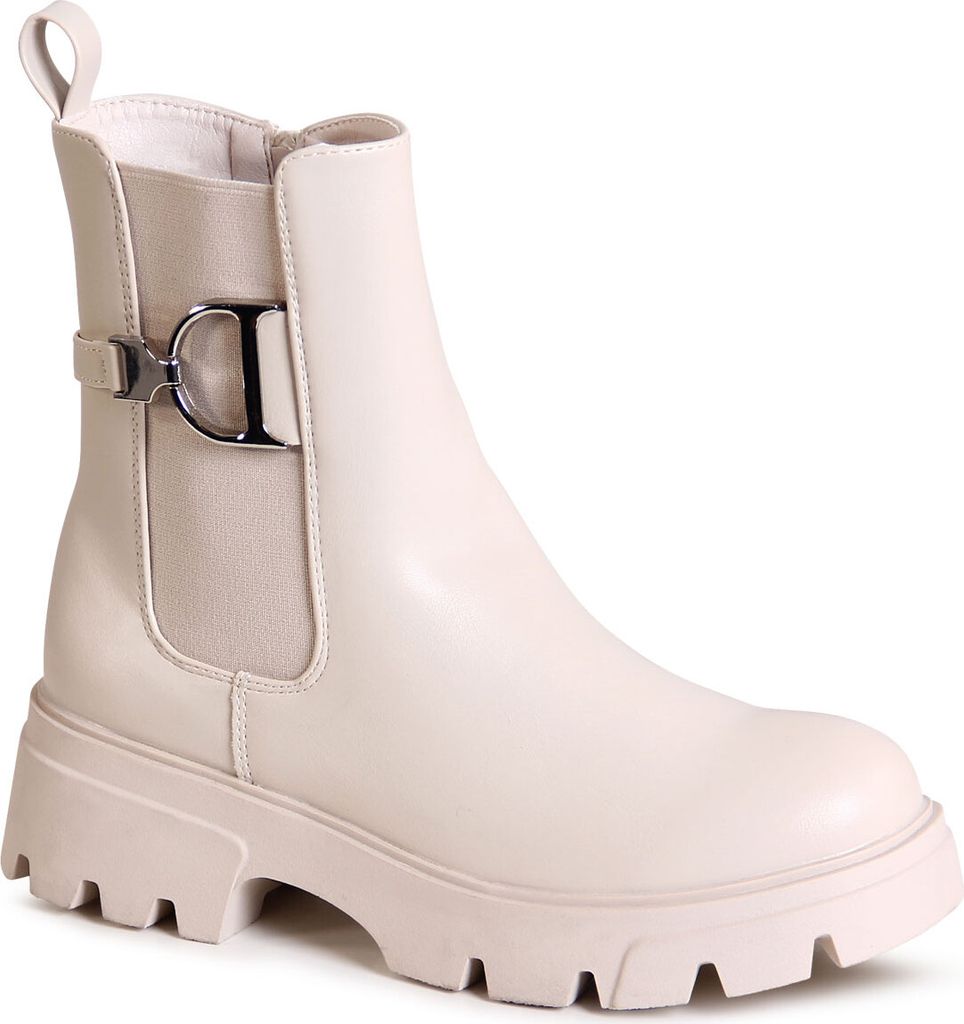 topschuhe24 2890 Damen Plateau Stiefeletten Chelsea Boots, Farbe:Beige, Größe:36 EU