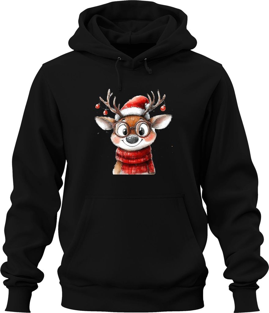 Weihnachtsrentier Brille roter Schal Kinder Geschenk Niedlich Uni Hoodie Kapuzenpullover, Schwarz, S