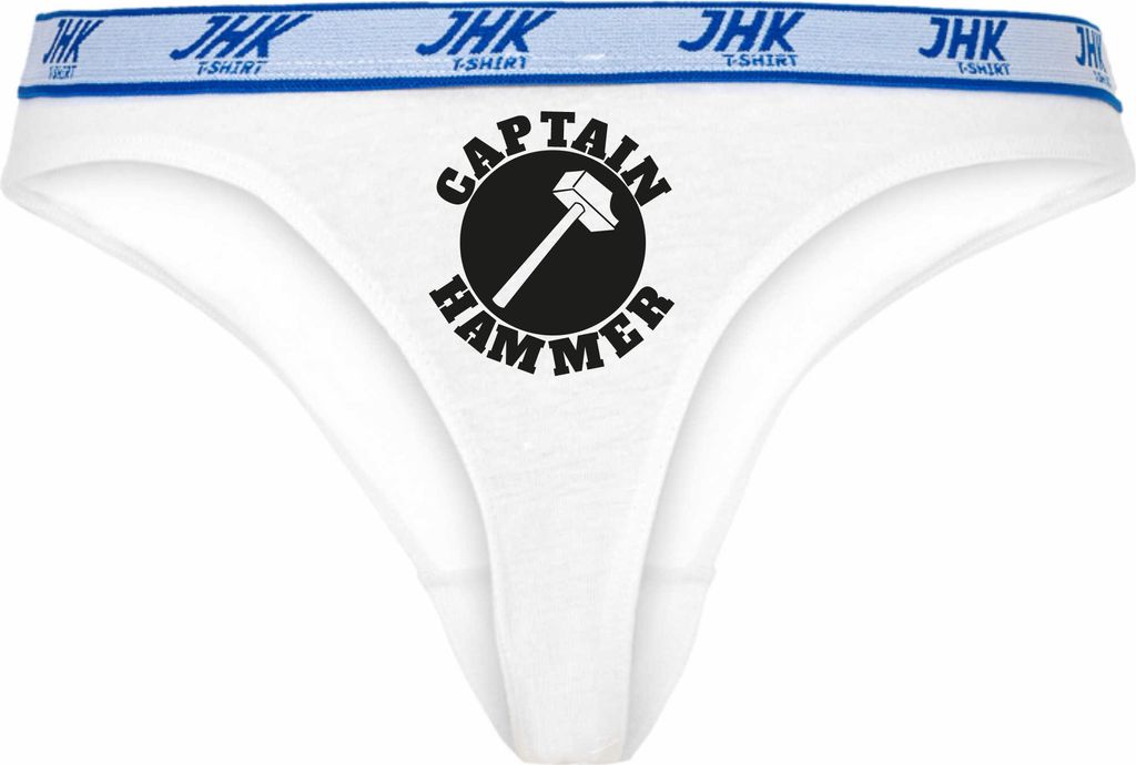 Damen Thong Slip - Boxer-0052-woman-white-v-M - weiß - M - vorn - Captain Hammer - lustiges Motiv - Spruch - Unterwäsche - Unterhose - Freizeit -...