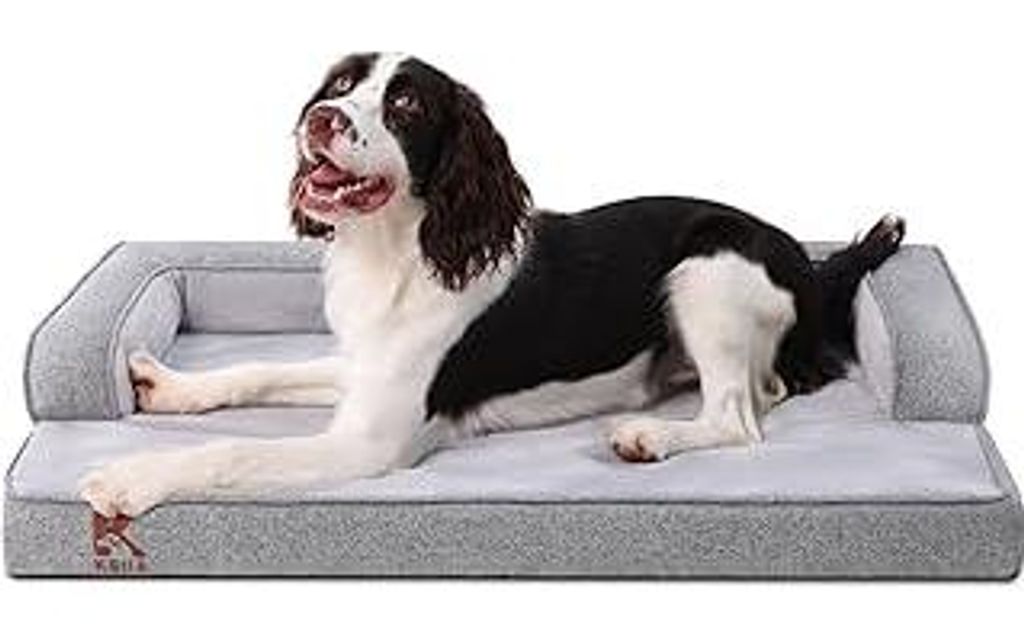 KSIIA Orthopädisches Hundebett Grosse Hunde, Hundekorb Bezug abnehmbar waschbar, Hundesofa Wasserdicht mit Rand, rutschfeste Unterseite, Grau, 88x...