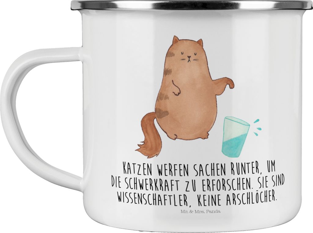 Mr. & Mrs. Panda becher emaille Katze Wasserglas - Weiß - Geschenk, Teetasse, Tasse, Katzen, Kaffeepott, Neugierig, Cats, Haferl, Pott, Haustier, Cat