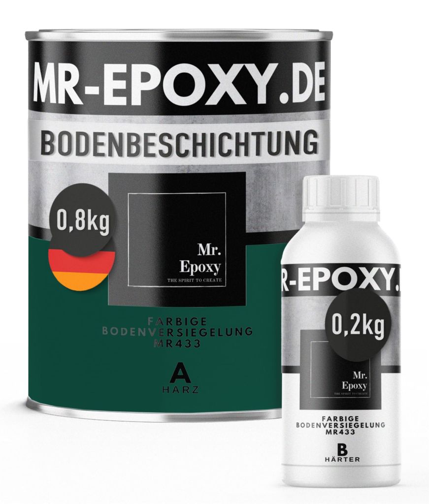 Mr. Epoxy Epoxidharz Bodenbeschichtung (1 kg, RAL 6005 Moosgrün) - 2K Betonfarbe für Garagen, Keller & Werkstatt Boden - Flüssigkunststoff Epoxi...