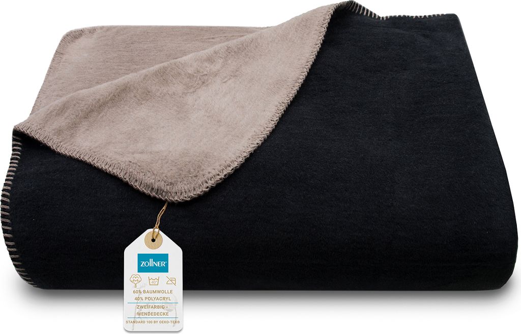 Kuscheldecke in Wendeoptik, 150x200 cm, schwarz-fango