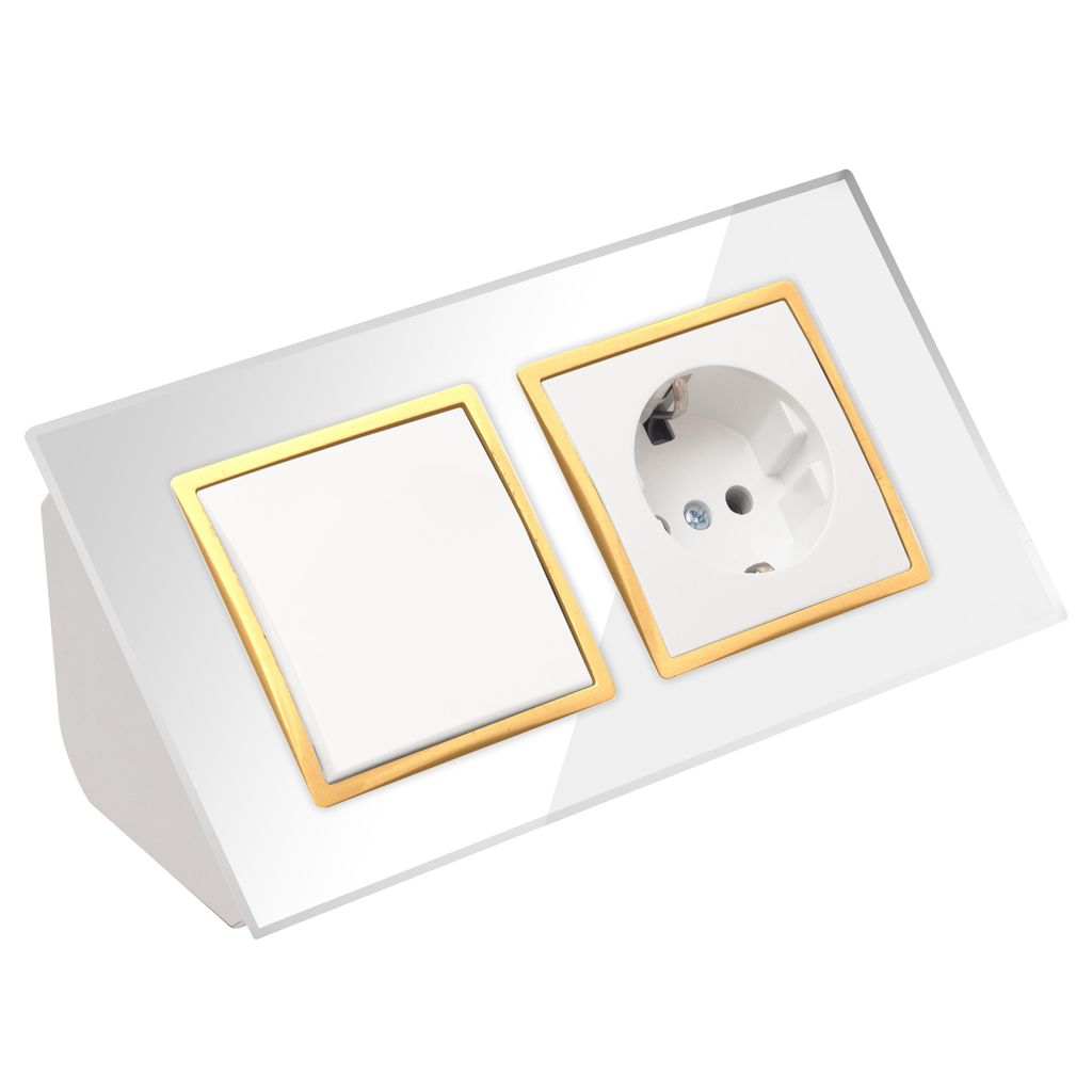 Glas Ecksteckdose Steckdose + Lichtschalter Steckdosenblock Produktbild 