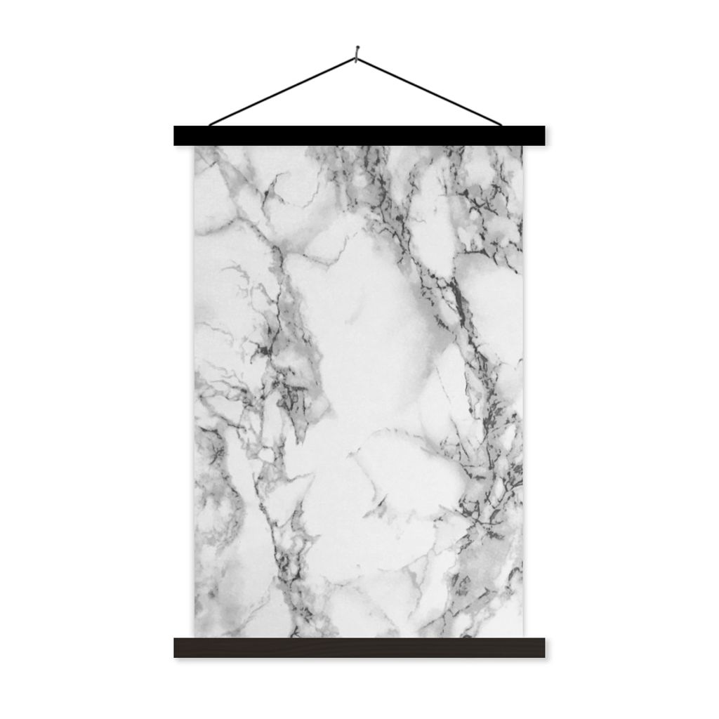 MuchoWow Textilposter Marmor - Stein - Weiß - Grau - Schwarz - Marmoroptik 40x60 cm mit schwarzem Rahmen - Wanddekorationen