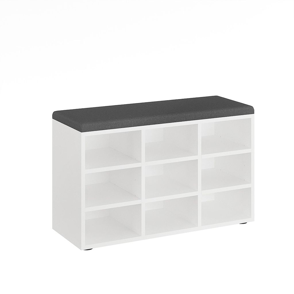 KOMTO Schuhbank mit Sitzfläche - Schuhregal Schuhschrank mit Sitzbank Flur Bank mit Stauraum Garderobenbank Sofia 80 x 50 x 30 cm Weiß