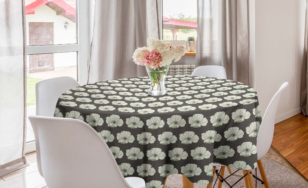 ABAKUHAUS Blumen Runde Tischdecke, Grafik-Frühlings-Blüten-Kunst, Kreis Tischdecke Abdeckung für Esszimmer Küche Dekoration, 150 cm, Grau und P...