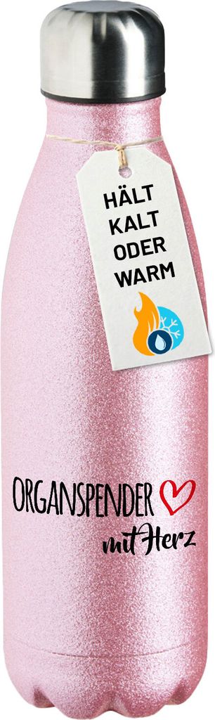 Huuraa Trinkflasche Organspender mit Herz 500ml Pink Edelstahl Wasserflasche Trinkflasche Geschenkidee