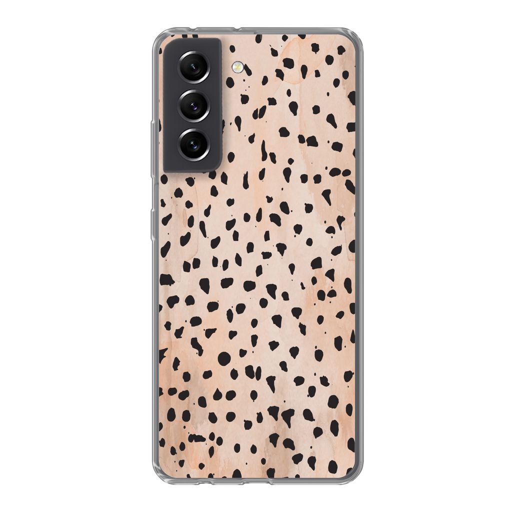 MuchoWow Handyhülle Schutzhülle Hülle für Samsung Galaxy S21 FE Polka dots - Schwarz - Marmor Silikon Softcase Handy Hülle - Mobiltelefonhülle