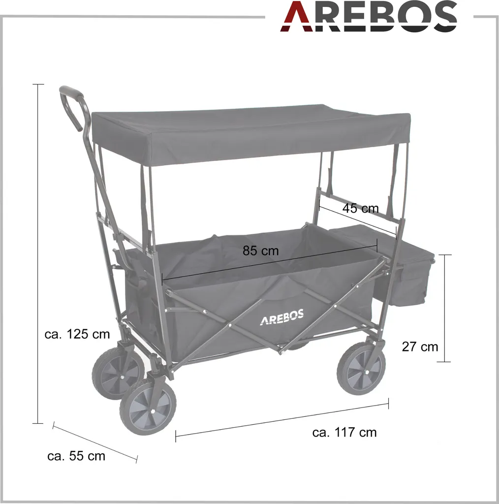 Chariot de Jardin Pliable AREBOS avec Toit et Compartiments de Rangement - 7