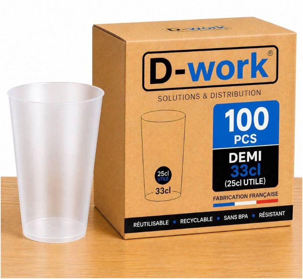 Lot de Verres Gobelets DEMI 33 cl (25 utile), Réutilisable Image du produit 