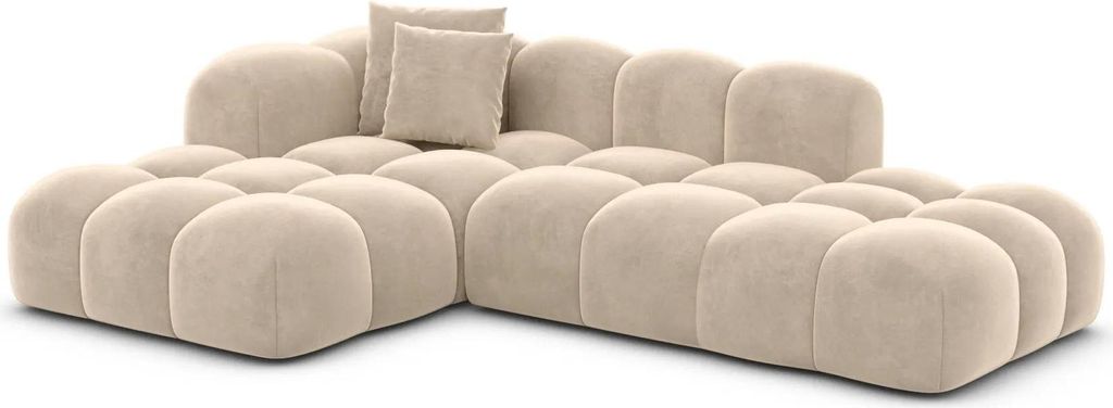 Samtstoff L-Form Lounge Sofa Valora Creme Links