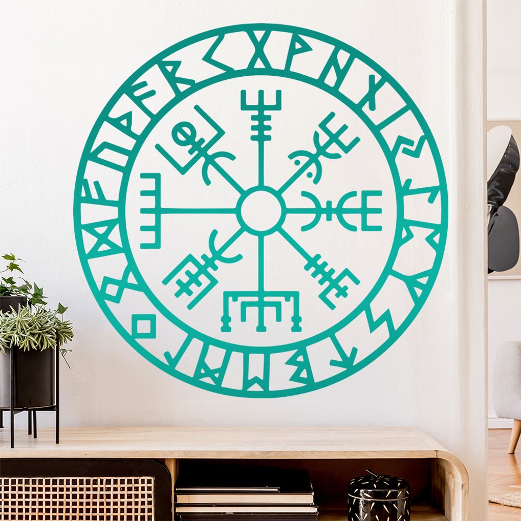 Wikingerkompass Runen Wandtattoo Wandaufkleber Wall Sticker - Dekoration, Küche, Wohnzimmer, Schlafzimmer, Badezimmer