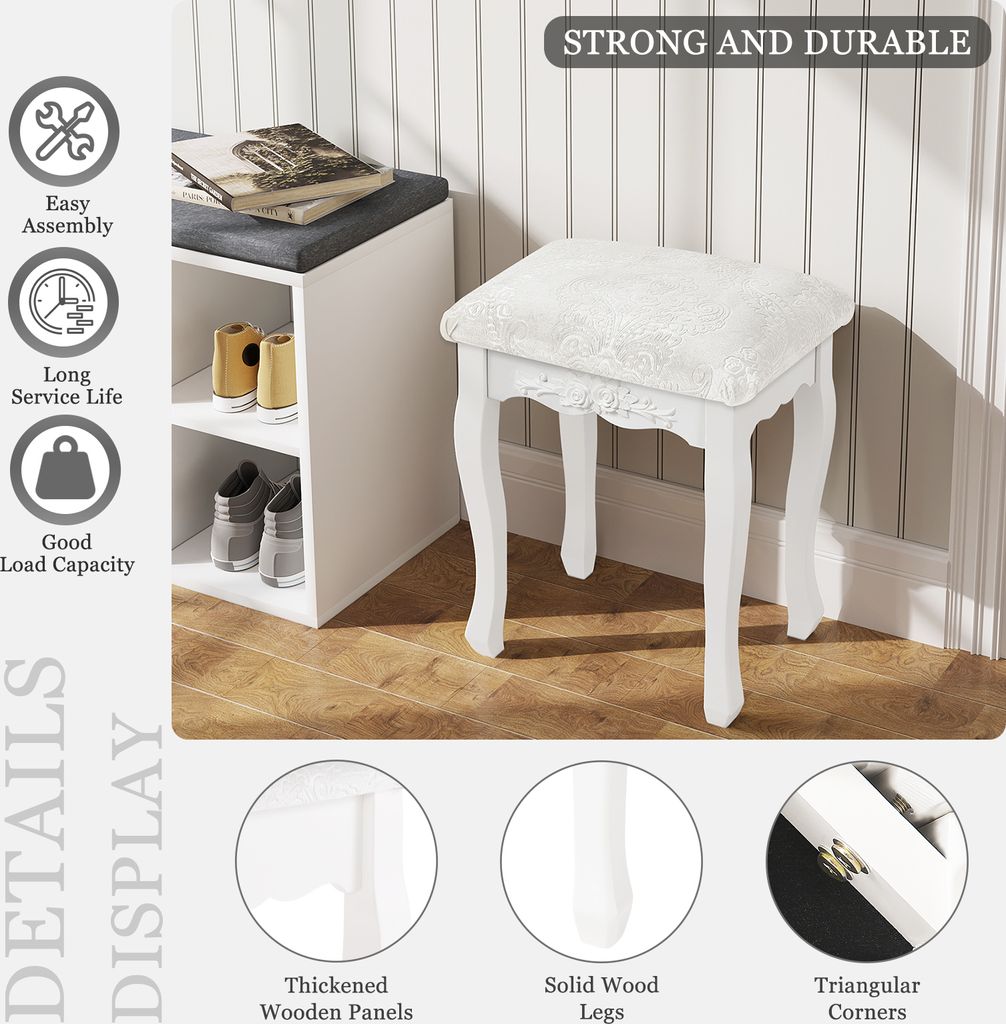 WOLTU Schminkhocker, Polsterhocker, MDF Holz, Weiß für Produktbild 5