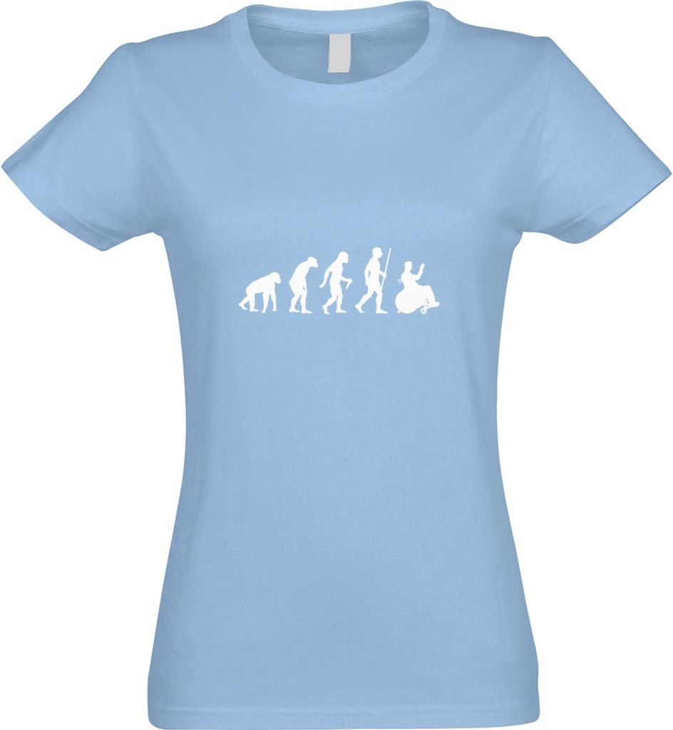 Kiwistar - T-Shirt tailliert - Damen - himmelblau - Rollstuhl Behindert Evolution - mit Motiv Bedruckt - Funshirt Design - Sport - Freizeit - Damen...