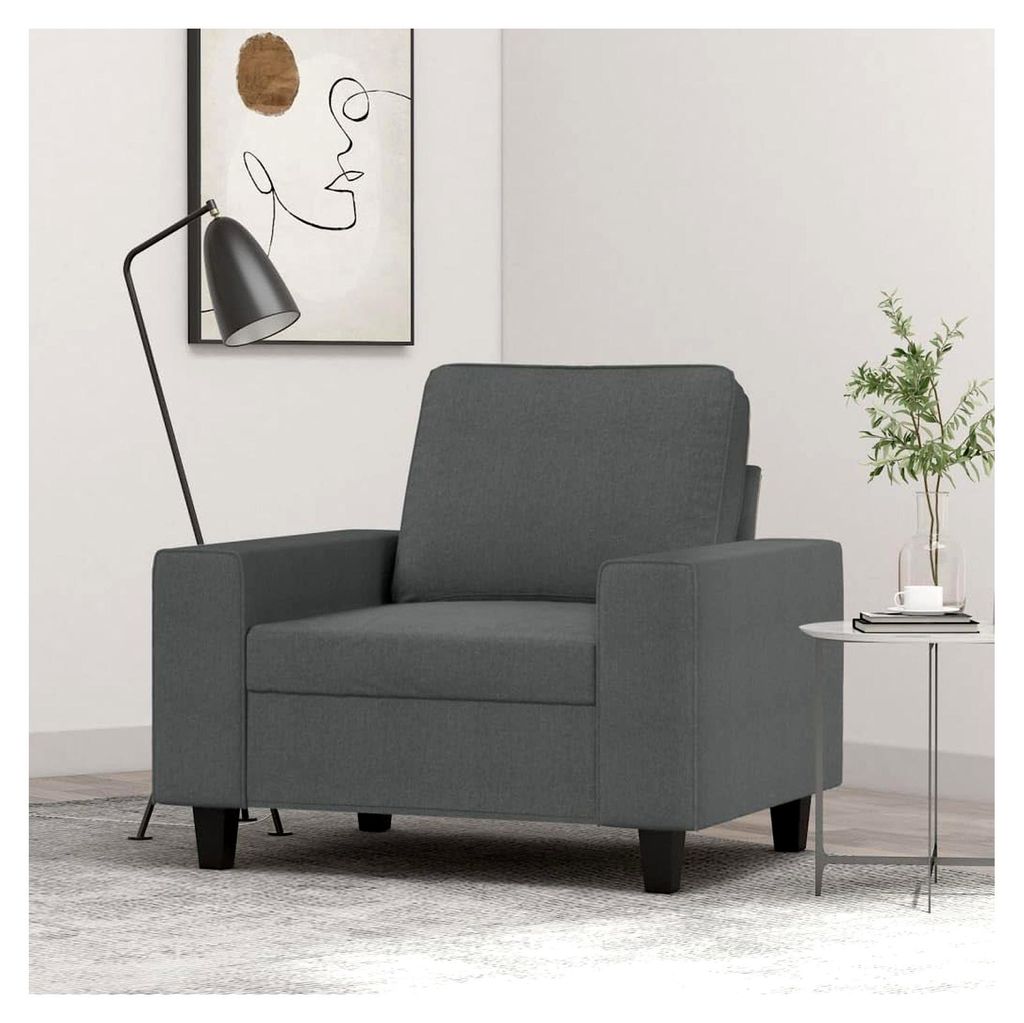 Dunkelgrauer Sessel 60 cm aus Stoff mit Metallgestell, Robustes Wohnzimmermöbel, Bequemer Relaxsessel, Langlebiger Loungesessel