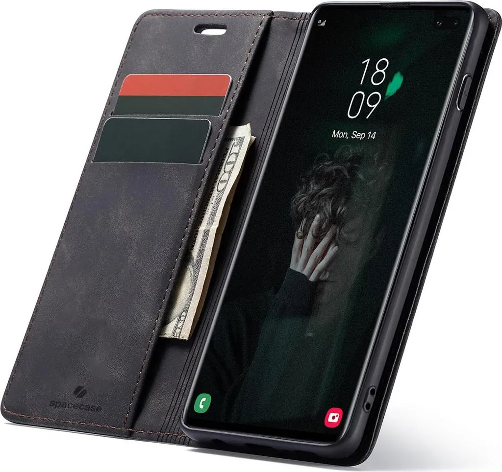 SPACECASE Cover Libro Galaxy S10+ Nero - Stile Business & Protezione