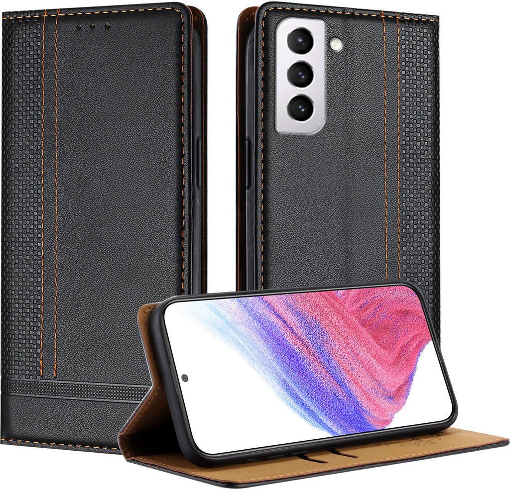 Handyhülle für Samsung Galaxy S21 FE 5G Leder Flip Klappbare Schutzhülle mit Standfunktion Schwarz