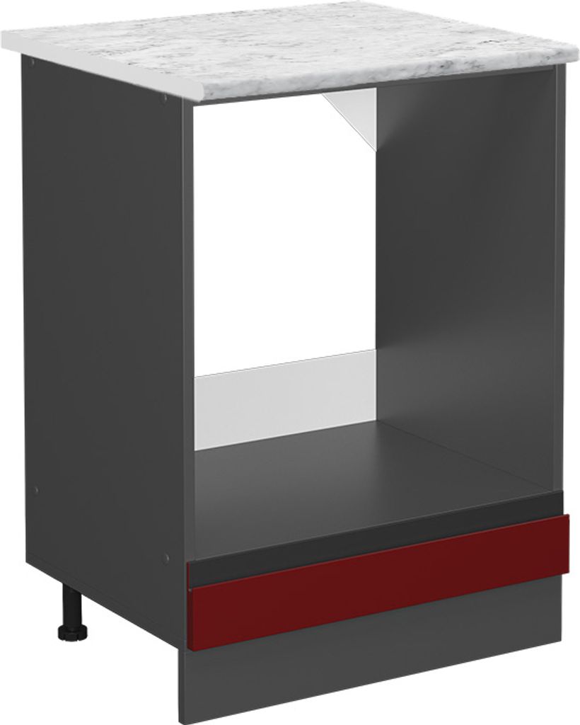 Herdumbauschrank Vicco R-Line Rot 60 cm J-Shape AP Marmor, Model 46912
