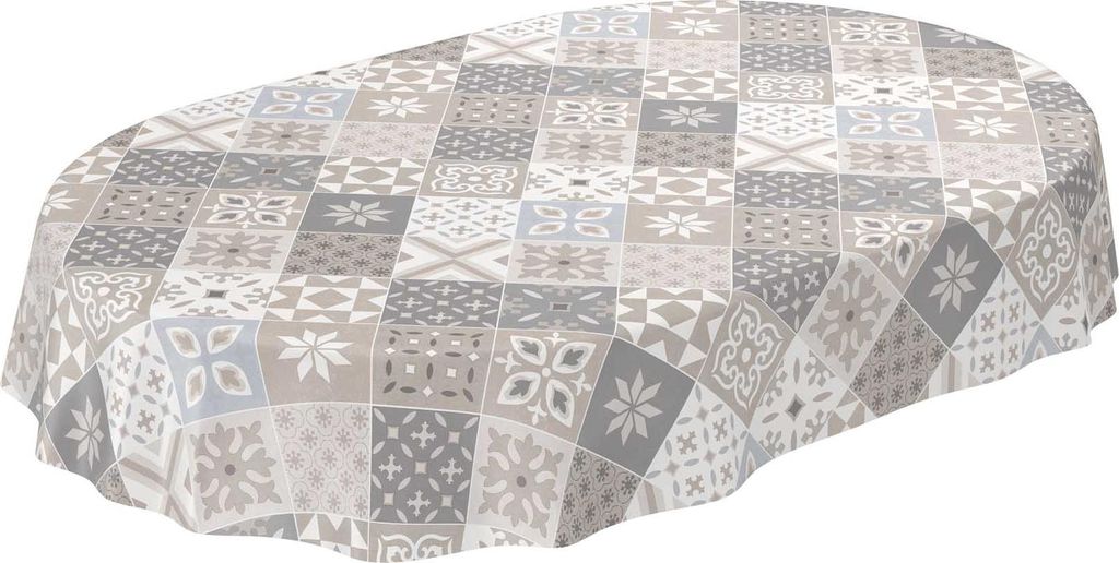 Tischdecke Wachstuch Retro Grau Robust Wasserabweisend Oval Produktbild 