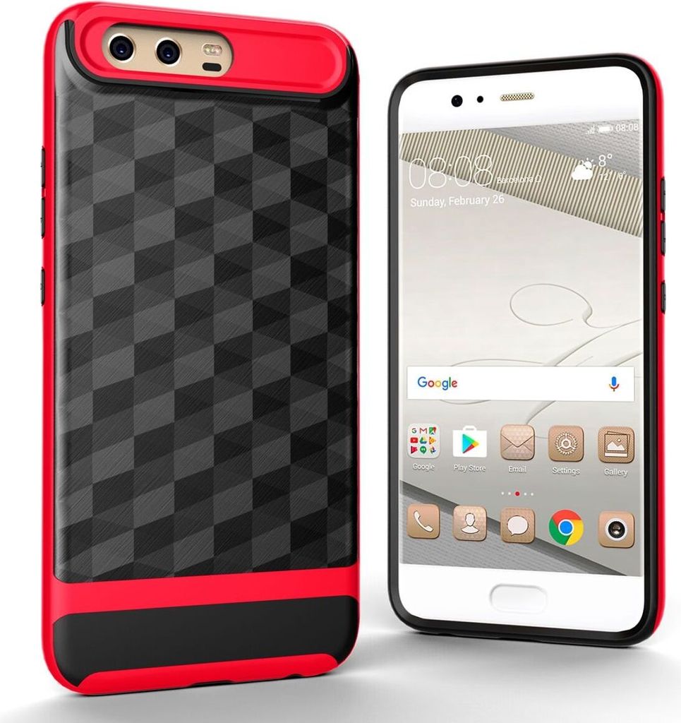 Hülle für Huawei P10 Backcover Case Handy Schutzhülle - Cover 3D Prisma Design Rot