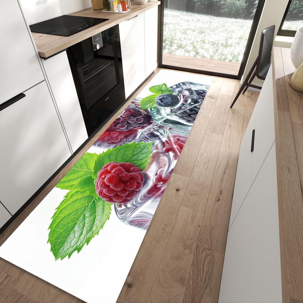 Küchenteppich 80x300cm rutschfest & abwischbar PVC Läufer - Eiswürfel Beerenmix