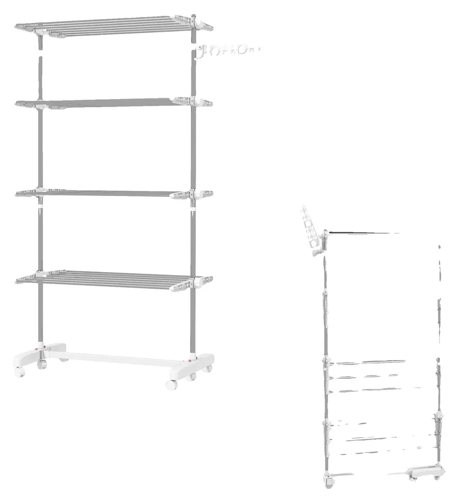 Séchoir à linge mobile argent pliable avec 3 niveaux de séchage modulables
