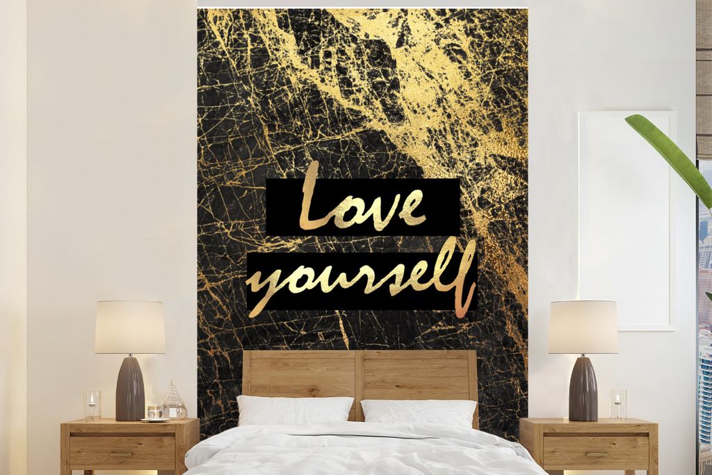 MuchoWow Fototapete für Wohnzimmer oder Schlafzimmer Wandtapete Vinyl Motivtapete Zitat - Selbstvertrauen - Murmel - 145x220 cm - Wanddekoration