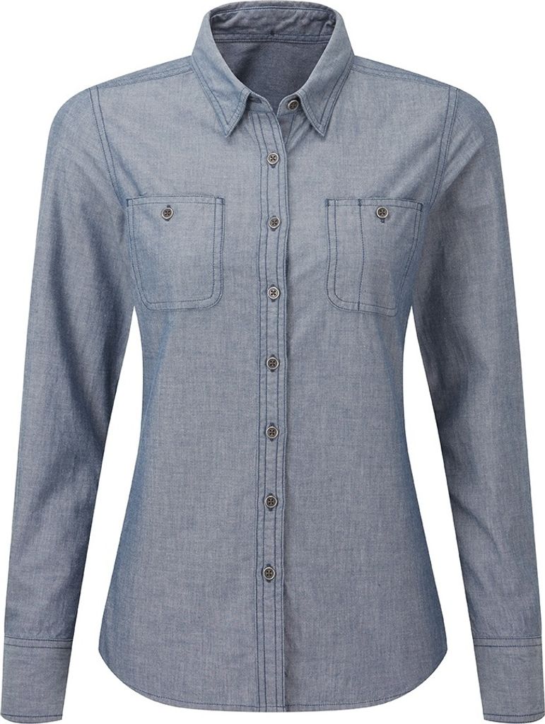 Premier - Hemd Baumwolle aus biologischem Anbau für Damen Langärmlig PC4269 (XS) (Indigo-Jeansblau)