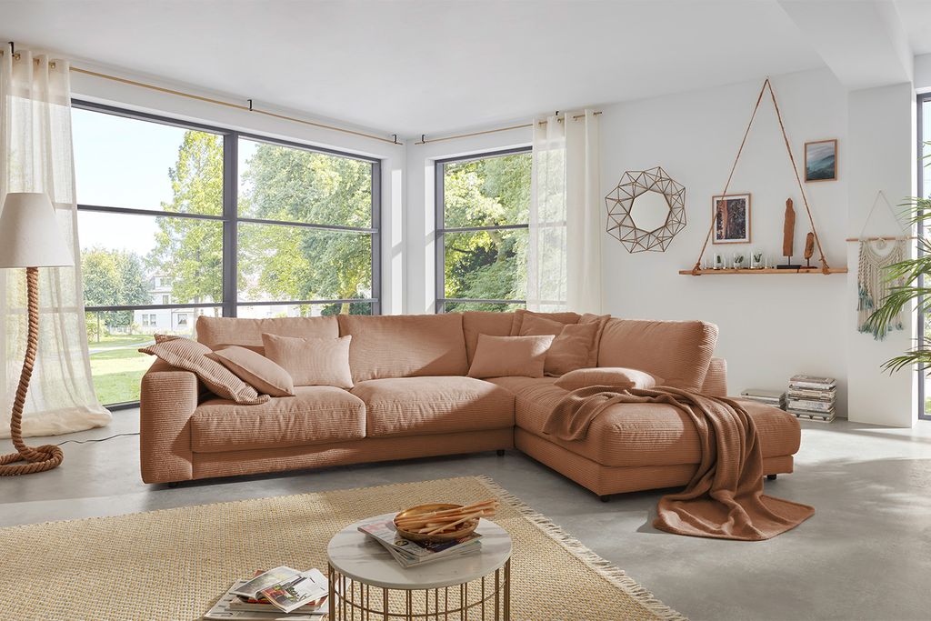 KAWOLA Sofa MADELINE Ecksofa Cord rost Recamiere rechts