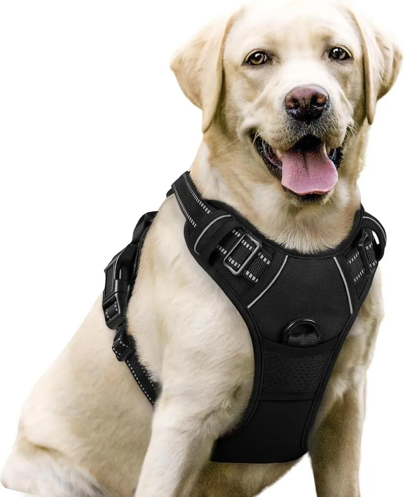 rabbitgoo Imbracatura per cani No-Pull traspirante con catarifrangenti regolabile nero L