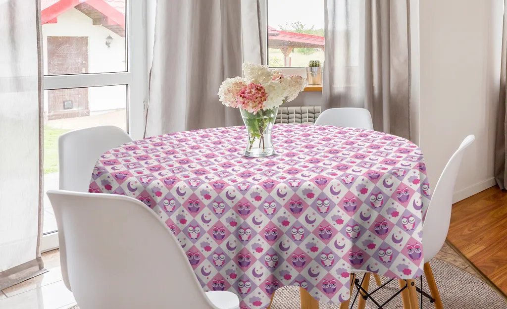 Tovaglia Rotonda Bambini Gufi 150cm - Abakuhaus Rosa e Lavanda