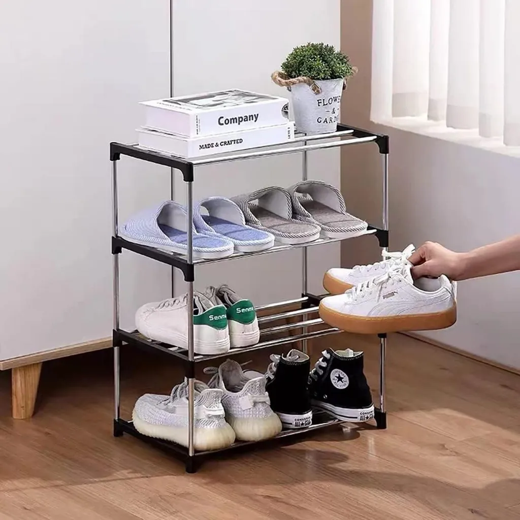 Range-chaussures 4 étages noir modulable petit format gain de place - 4