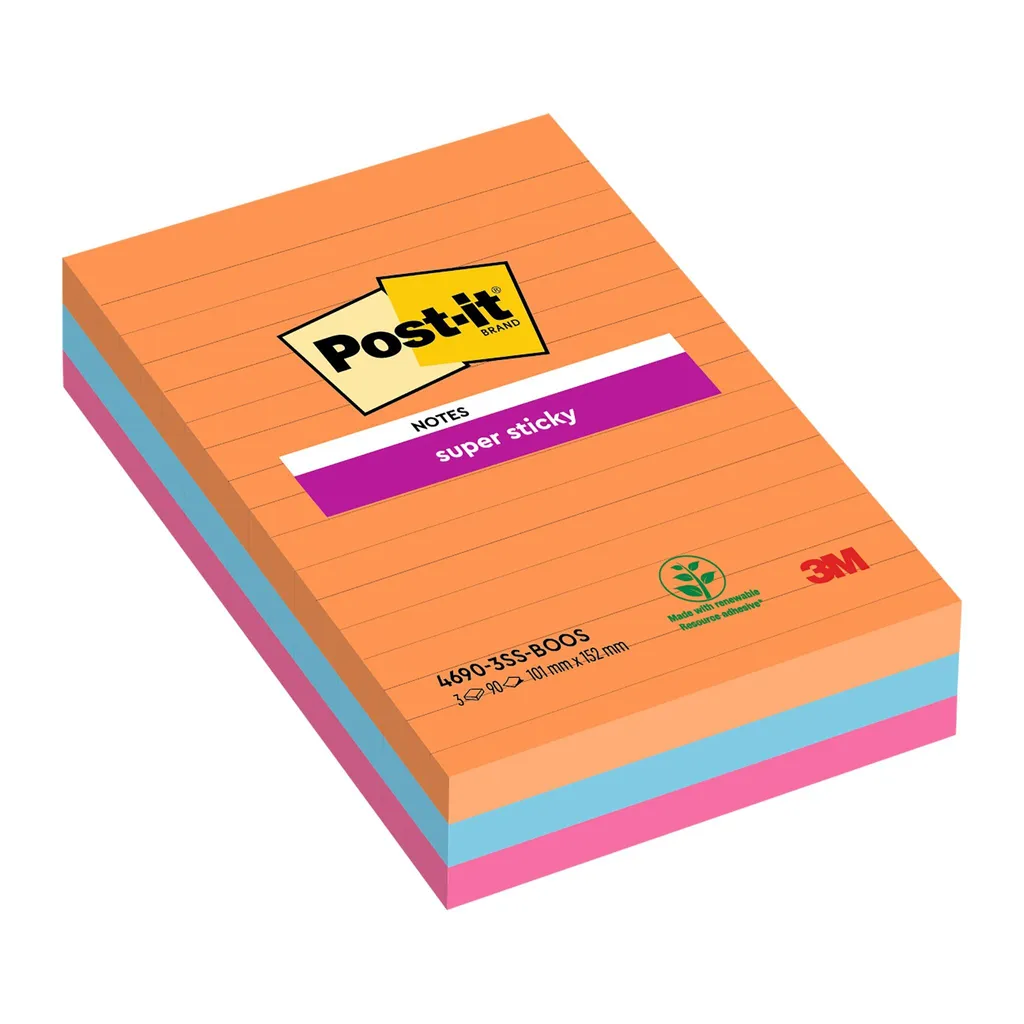 Post-it 4690-S3B Blocs de Notes Lignés Bangkok 101 x 152 mm x3