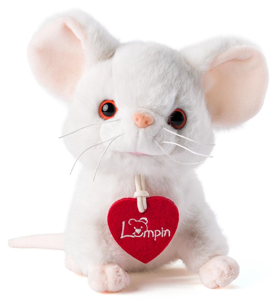 Plüschtier Maus Petit, 14 cm, sitzend, mit rotem Herz und Geschichte-Büchlein
